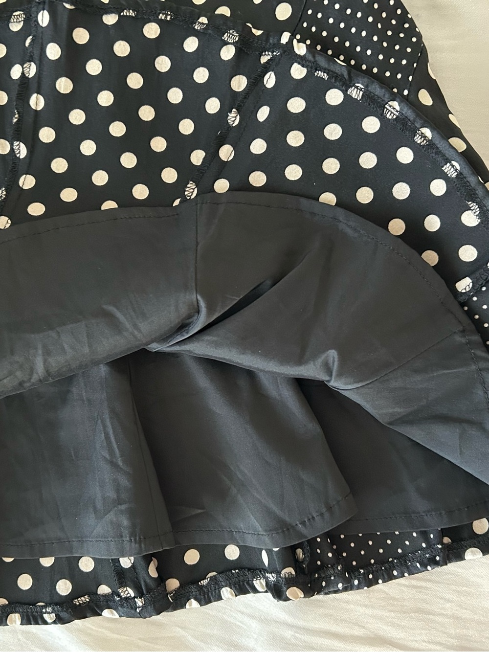 Silk Black and White Polka Dot Flared Skirt - Picture 6 of 9